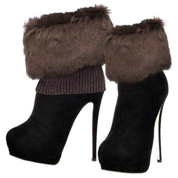 Fur Top Knit Boot Cuffs Boot Toppers - Picture 2 of 5
